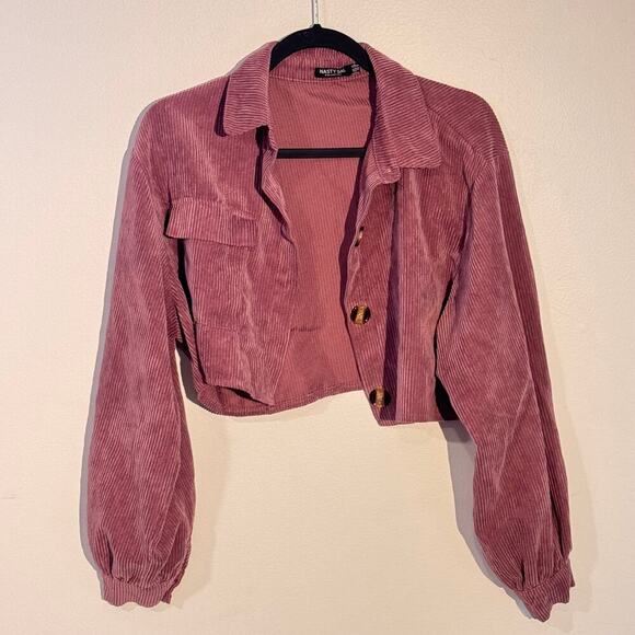 Nasty Gal Corduroy Cropped Shacket - Dusty Rose Button-Up Jacket - Picture 3 of 4